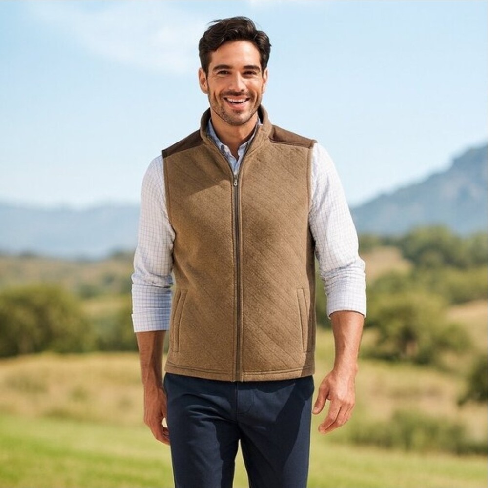 Bonobos Midtown‎ Vest Men's XL Brown Lightweight Quilted Full Zip Cotton Blend